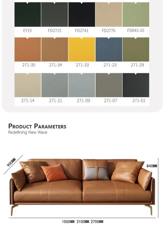 Modern Nordic Design European Luxury Leather Sofa Set Genuine Leather Rectangle Shape for Home Living Room Furniture — image 7