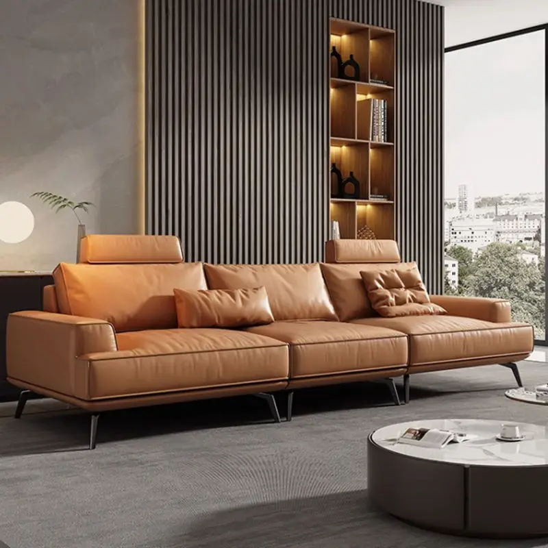 Modern Design High Quality Three Seater Leather Sectional Sofa Genuine Leather Comfortable Rectangle Shape Living Room F — view 1