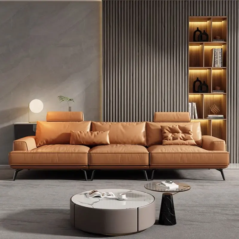 Modern Design High Quality Three Seater Leather Sectional Sofa Genuine Leather Comfortable Rectangle Shape Living Room Furniture — image 2