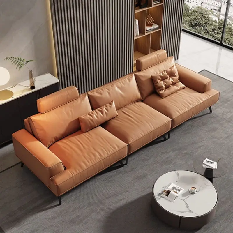 Modern Design High Quality Three Seater Leather Sectional Sofa Genuine Leather Comfortable Rectangle Shape Living Room Furniture — image 3