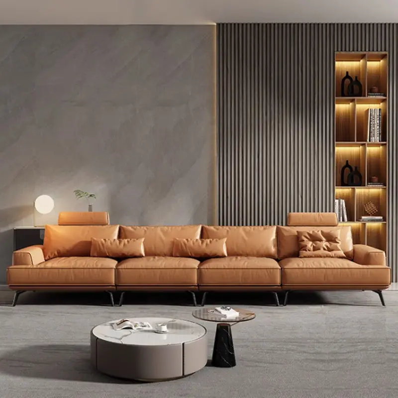 Modern Design High Quality Three Seater Leather Sectional Sofa Genuine Leather Comfortable Rectangle Shape Living Room Furniture — image 4