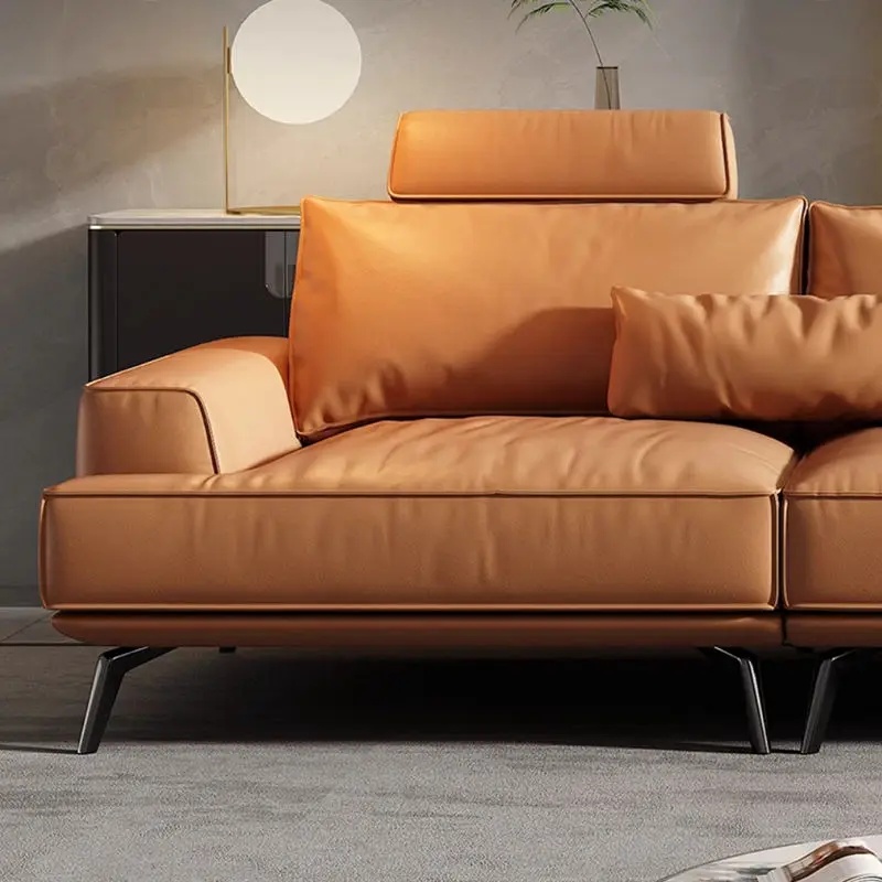 Modern Design High Quality Three Seater Leather Sectional Sofa Genuine Leather Comfortable Rectangle Shape Living Room Furniture — image 5