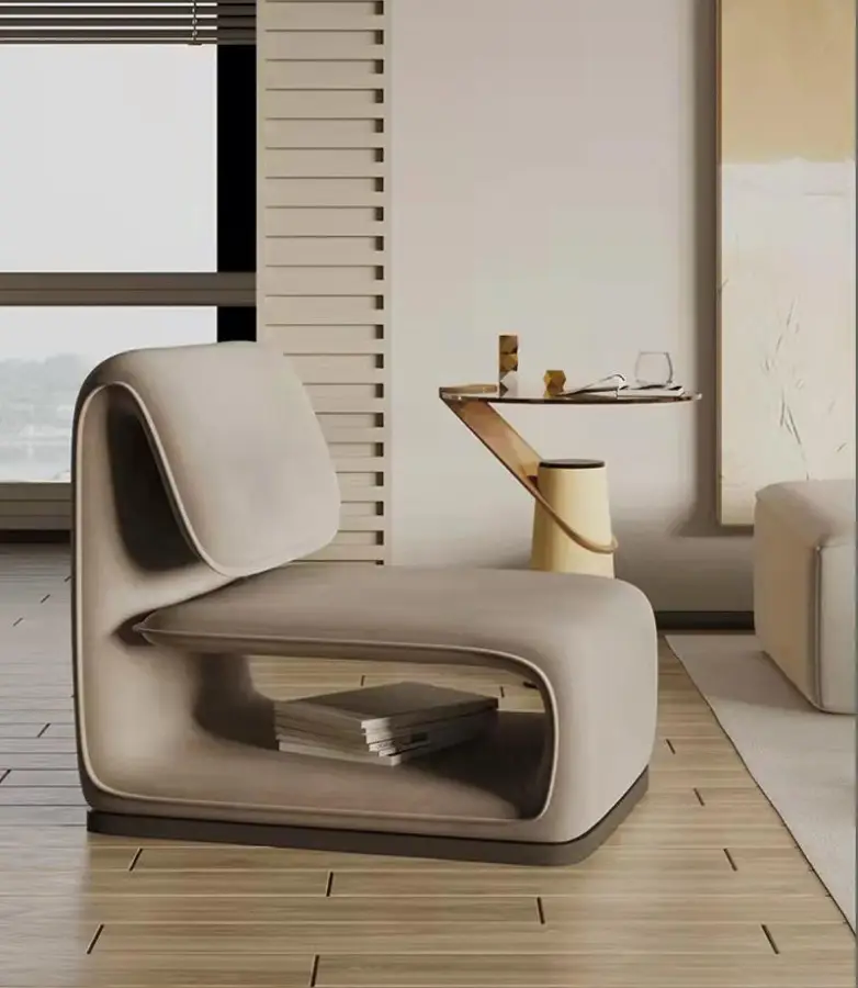 Modern Single Velvet Fabric Yellow Leisure Chair — image 3