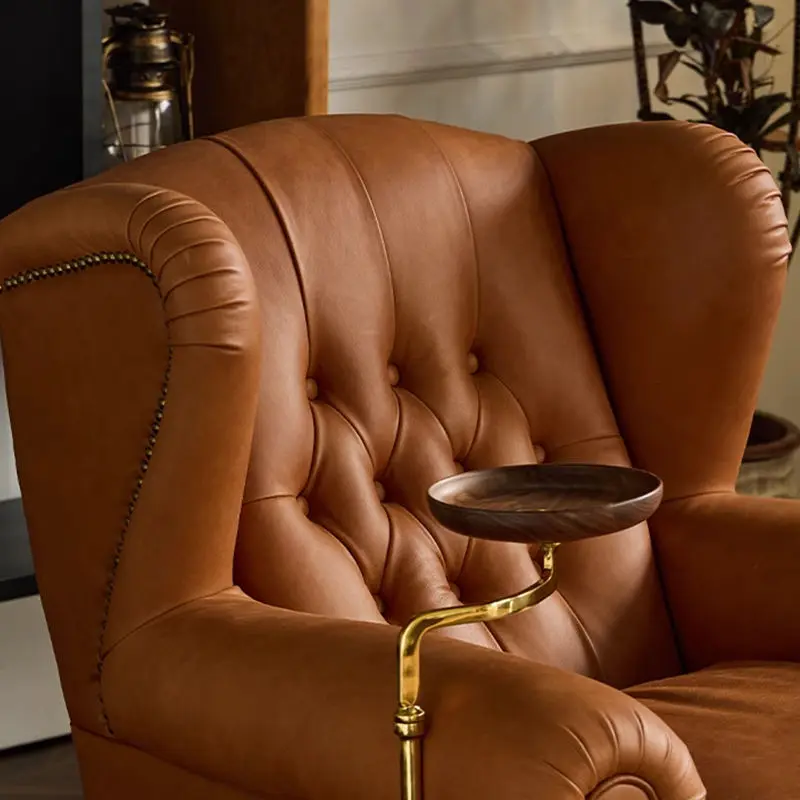 Italian Living Room One Seat Single Sofa Genuine Leather Leisure Chairs Unique Functional Armchair . — image 2