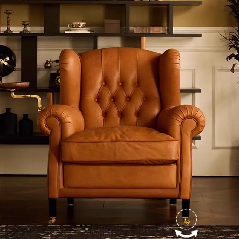 Italian Living Room One Seat Single Sofa Genuine Leather Leisure Chairs Unique Functional Armchair . — image 3