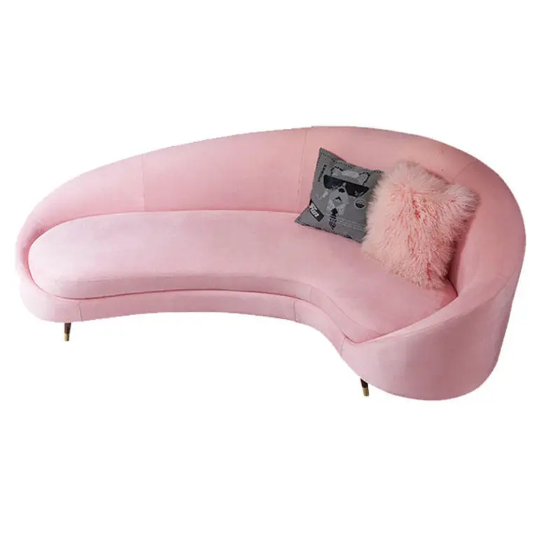Canape Living Room Furniture Chesterfield Long Velvet Pink Curved Fabric Sofa Couches — view 1