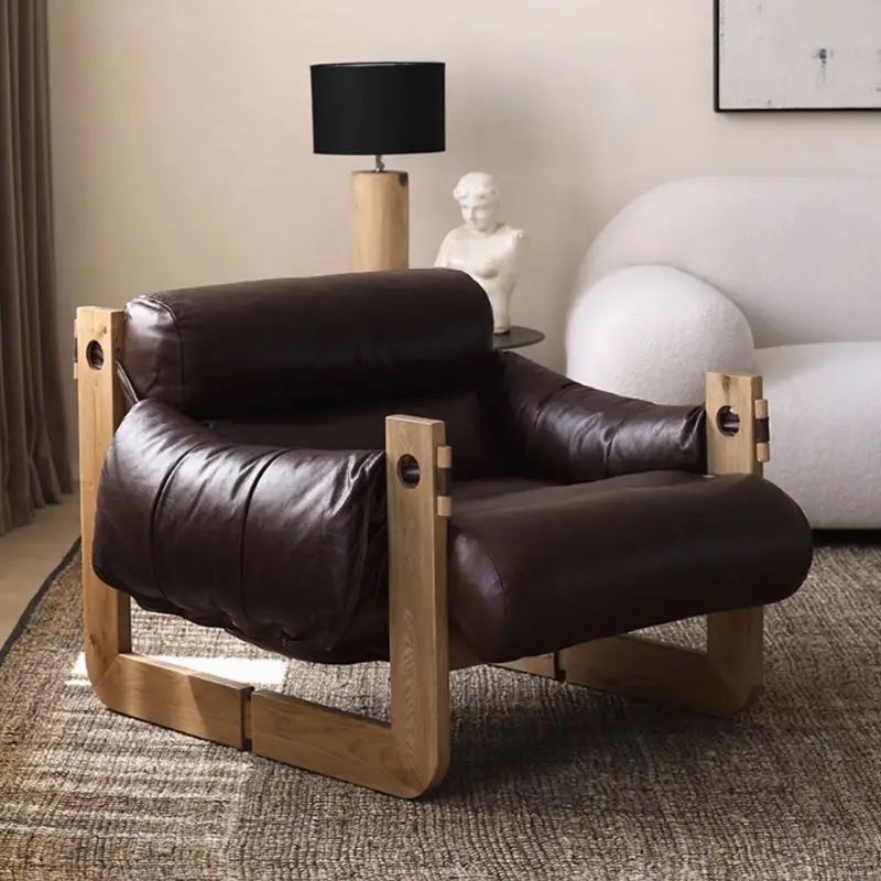 Nordic Living Room Unique Sofa Chair Modern Design Genuine Leather Lounge Chair for Bedroom Hotel and Home Office — view 1