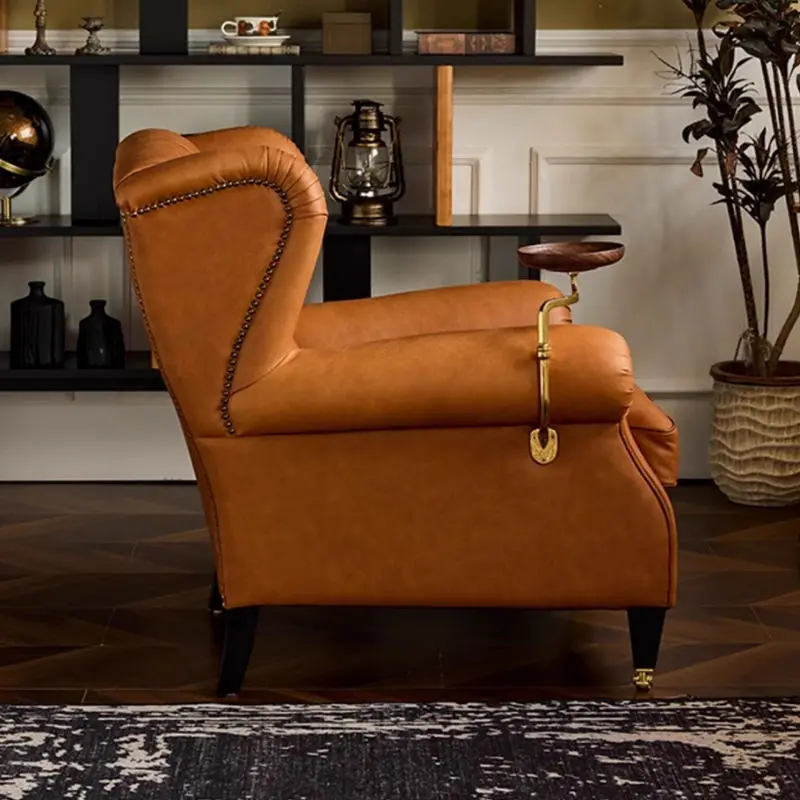 Italian Living Room One Seat Single Sofa Genuine Leather Leisure Chairs Unique Functional Armchair . — image 4