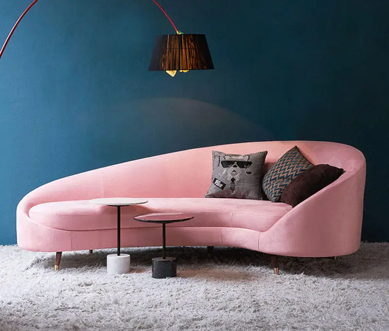 Canape Living Room Furniture Chesterfield Long Velvet Pink Curved Fabric Sofa Couches — image 2