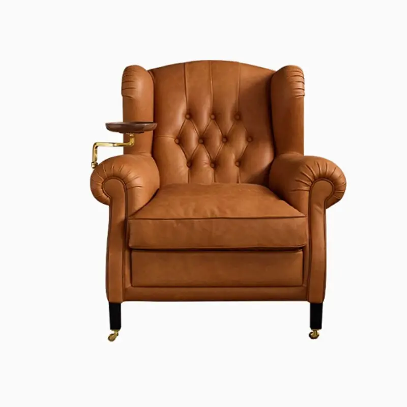 Italian Living Room One Seat Single Sofa Genuine Leather Leisure Chairs Unique Functional Armchair . — image 5