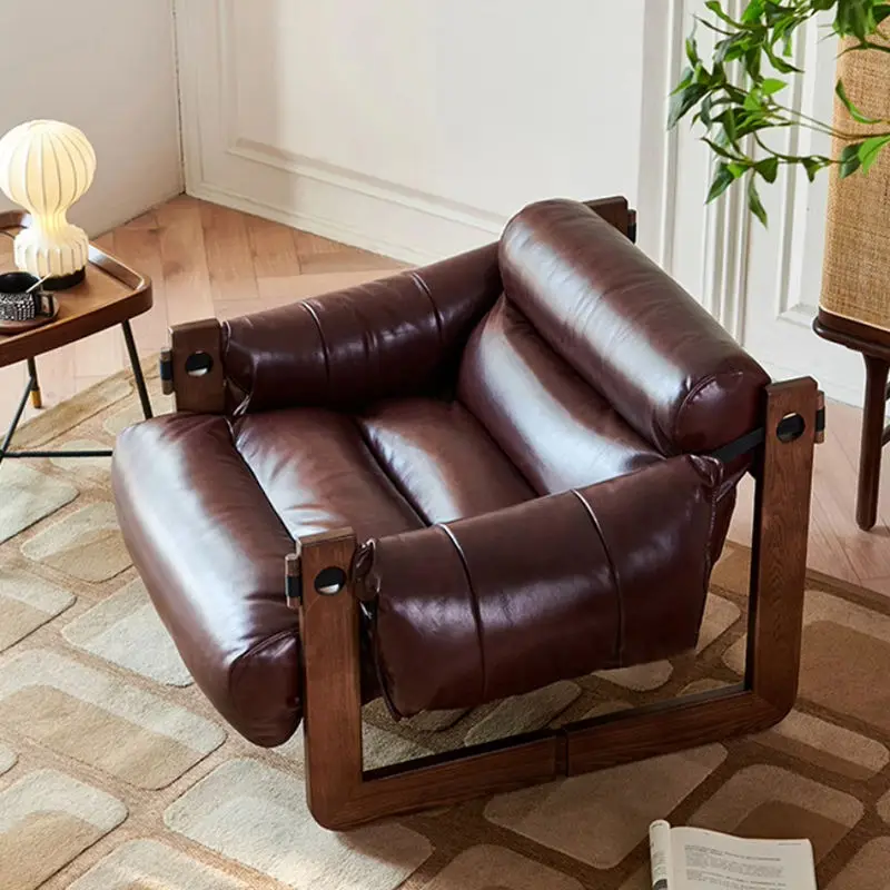 Nordic Living Room Unique Sofa Chair Modern Design Genuine Leather Lounge Chair for Bedroom Hotel and Home Office — image 2