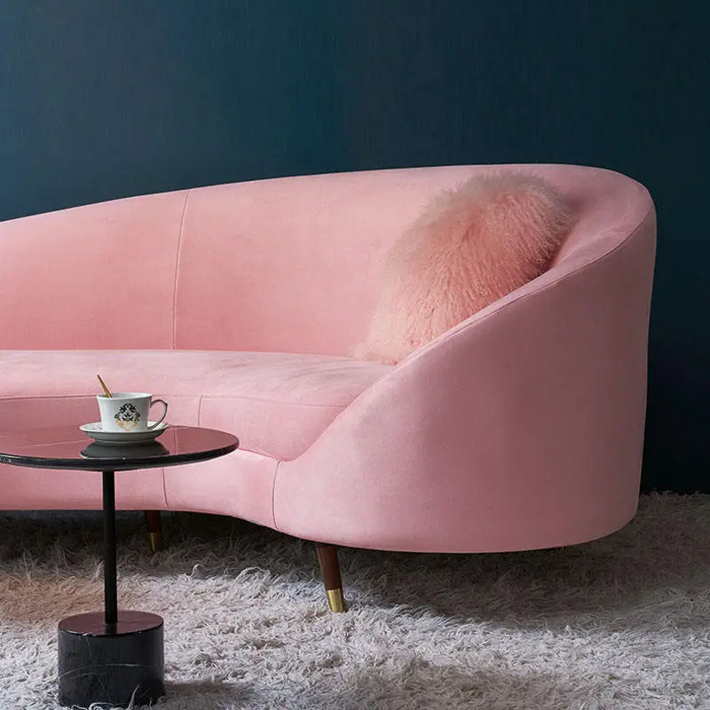 Canape Living Room Furniture Chesterfield Long Velvet Pink Curved Fabric Sofa Couches — image 4
