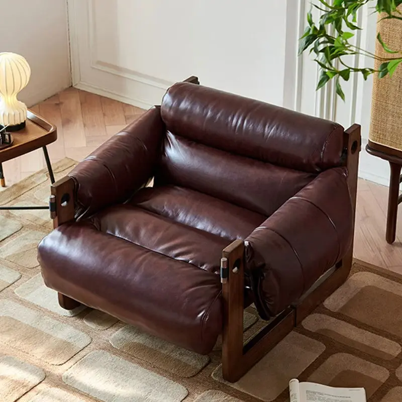 Nordic Living Room Unique Sofa Chair Modern Design Genuine Leather Lounge Chair for Bedroom Hotel and Home Office — image 3