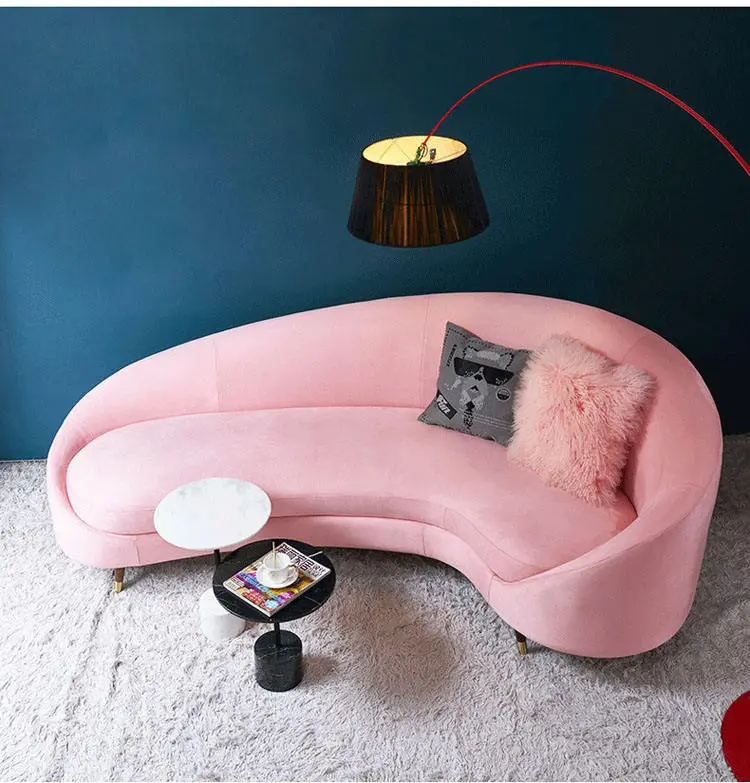 Canape Living Room Furniture Chesterfield Long Velvet Pink Curved Fabric Sofa Couches — image 6
