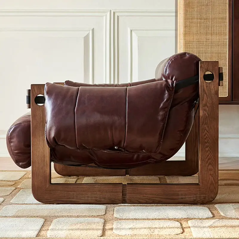 Nordic Living Room Unique Sofa Chair Modern Design Genuine Leather Lounge Chair for Bedroom Hotel and Home Office — image 4