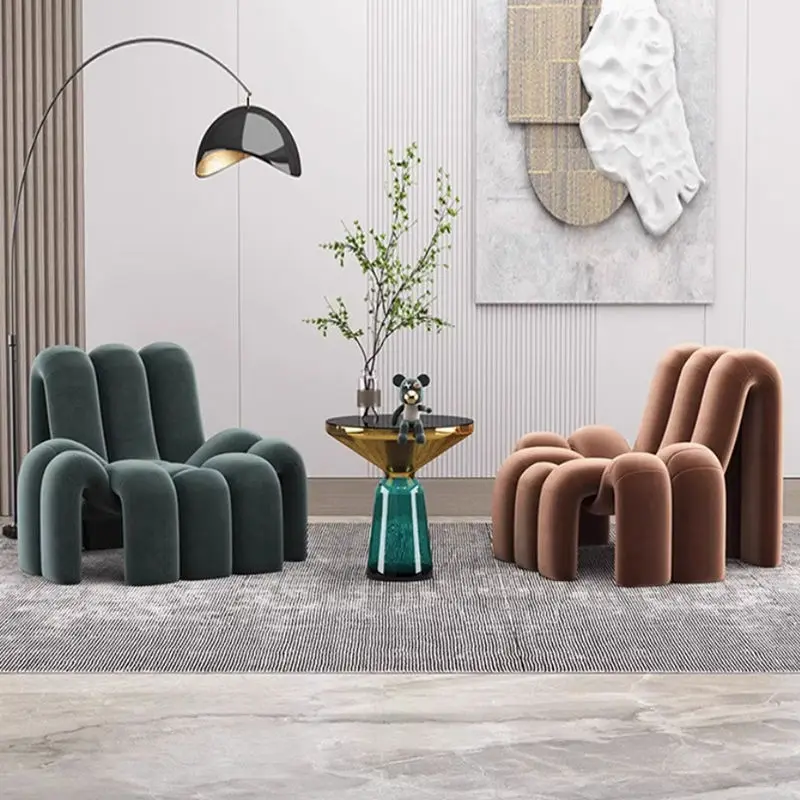 Modern Nordic Casual Unique Leisure Chair Living Room Furniture Velvet Fabric for Home Office Bedroom Hotel — image 3