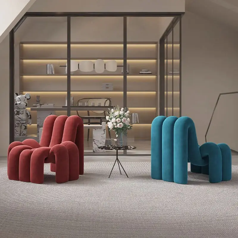 Modern Nordic Casual Unique Leisure Chair Living Room Furniture Velvet Fabric for Home Office Bedroom Hotel — image 4