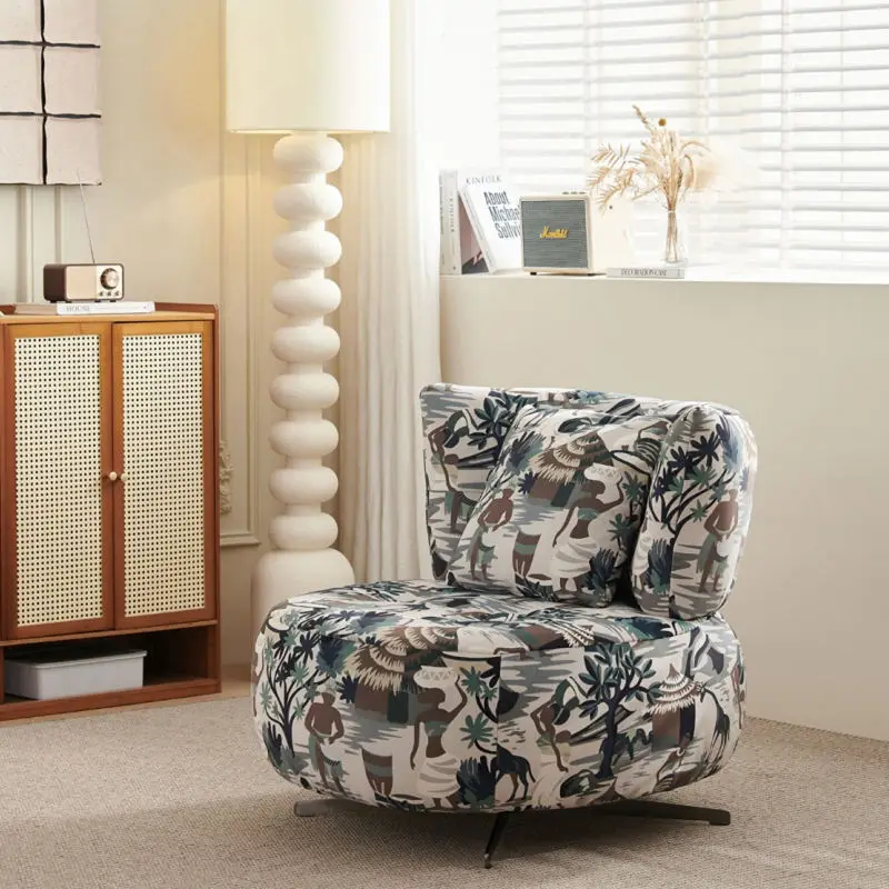 Modern Luxury Italian Leisure Sofa Chair for Home Office Bedroom Hotel Fabric Rotating for Living Room Furniture — view 1