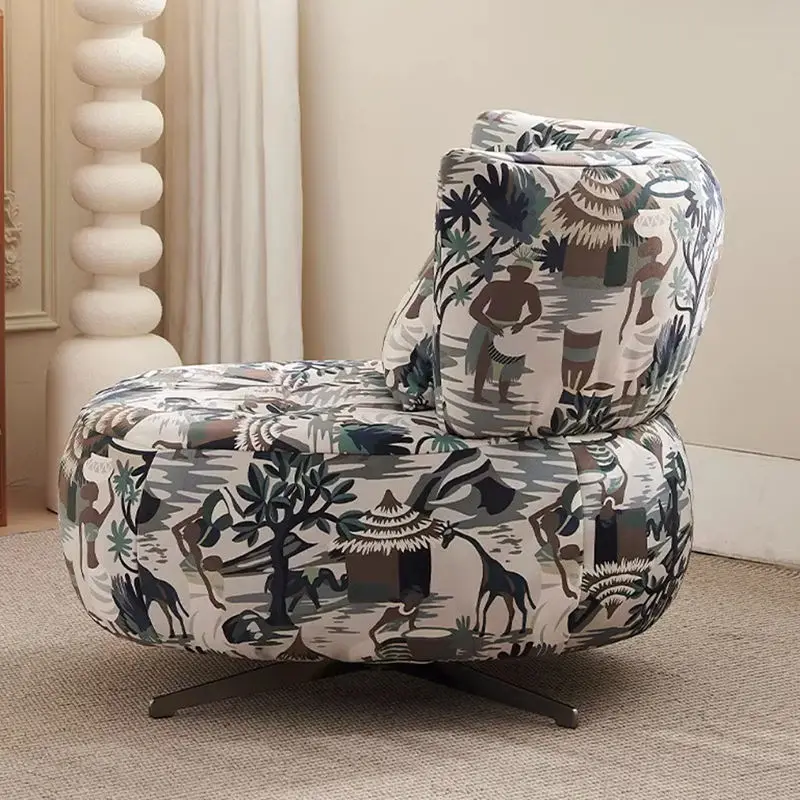 Modern Luxury Italian Leisure Sofa Chair for Home Office Bedroom Hotel Fabric Rotating for Living Room Furniture — image 2