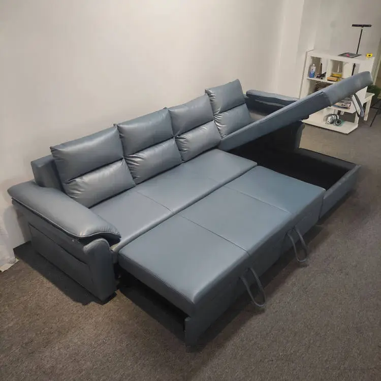 Factory Prices L Shape Sleeper Couch Folding Leather Sofa Bed Set With Storage — image 2