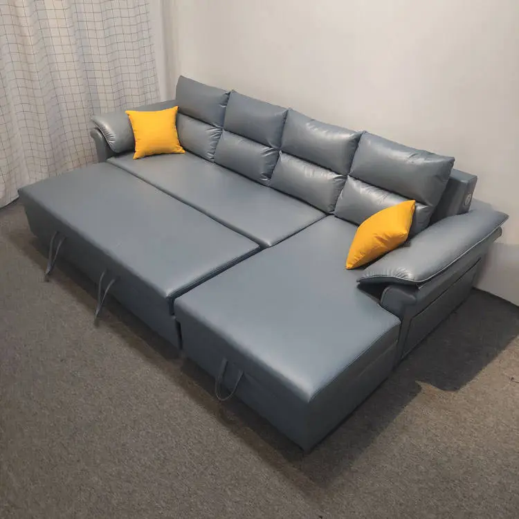 Factory Prices L Shape Sleeper Couch Folding Leather Sofa Bed Set With Storage — image 3