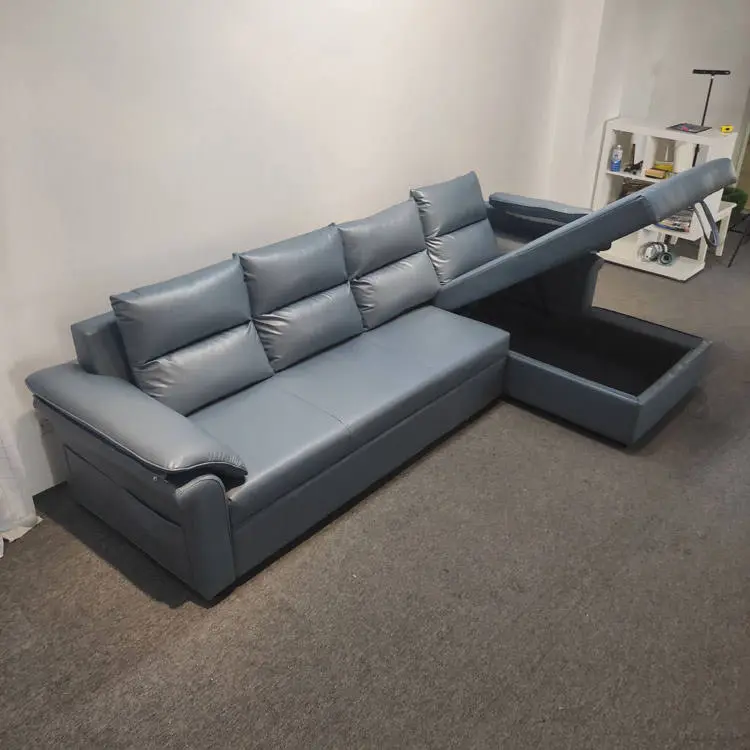 Factory Prices L Shape Sleeper Couch Folding Leather Sofa Bed Set With Storage — image 4