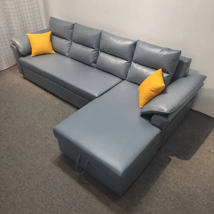 Factory Prices L Shape Sleeper Couch Folding Leather Sofa Bed Set With Storage — image 5
