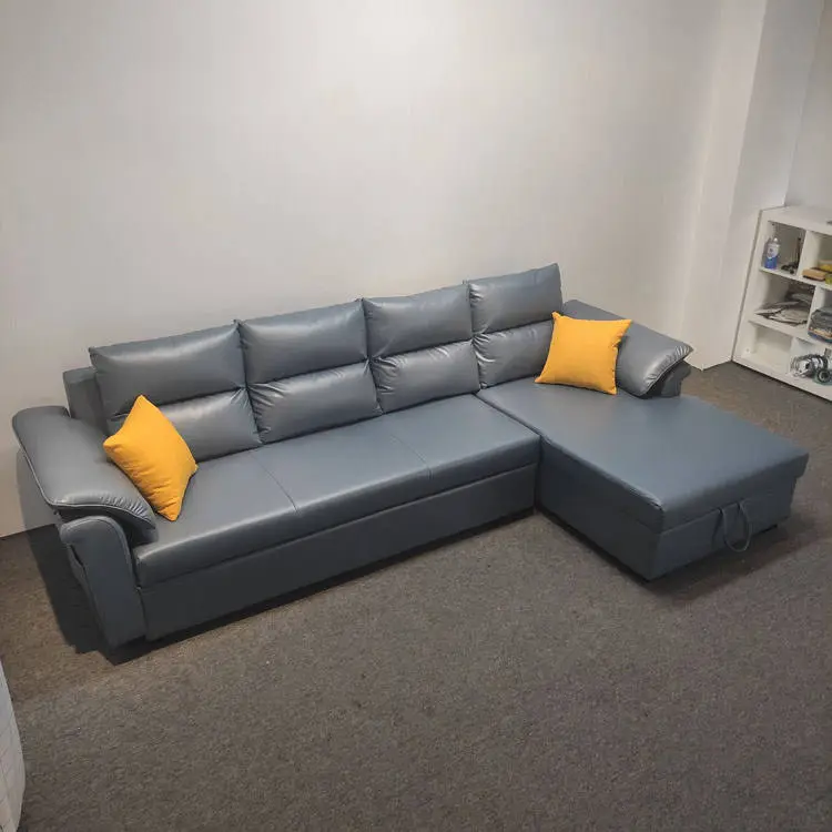 Factory Prices L Shape Sleeper Couch Folding Leather Sofa Bed Set With Storage — image 6