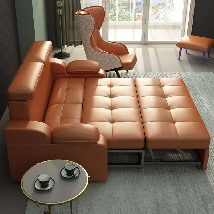 Pull Out Smart Multifunctional Sleeper Couch Modern Leather Folding Sofa Cum Bed — image 2