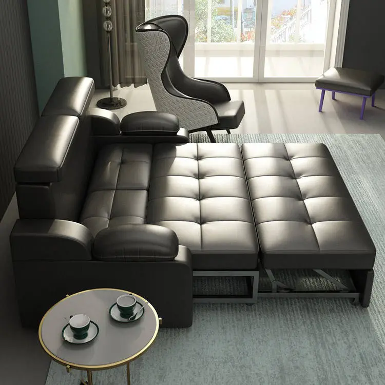 Pull Out Smart Multifunctional Sleeper Couch Modern Leather Folding Sofa Cum Bed — image 6