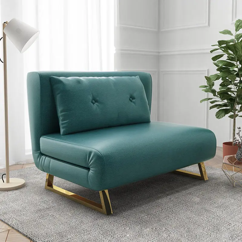 Modern Single Fabric Gold Pull Out Small Sofa Bed Furniture Folded Sofa Bed — image 3