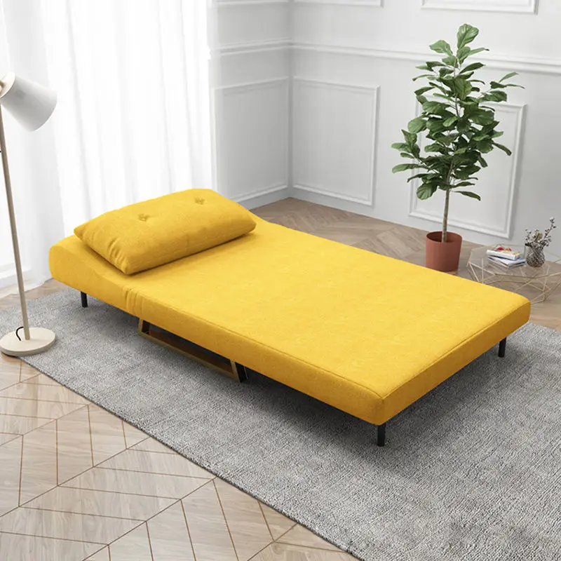Modern Single Fabric Gold Pull Out Small Sofa Bed Furniture Folded Sofa Bed — image 4