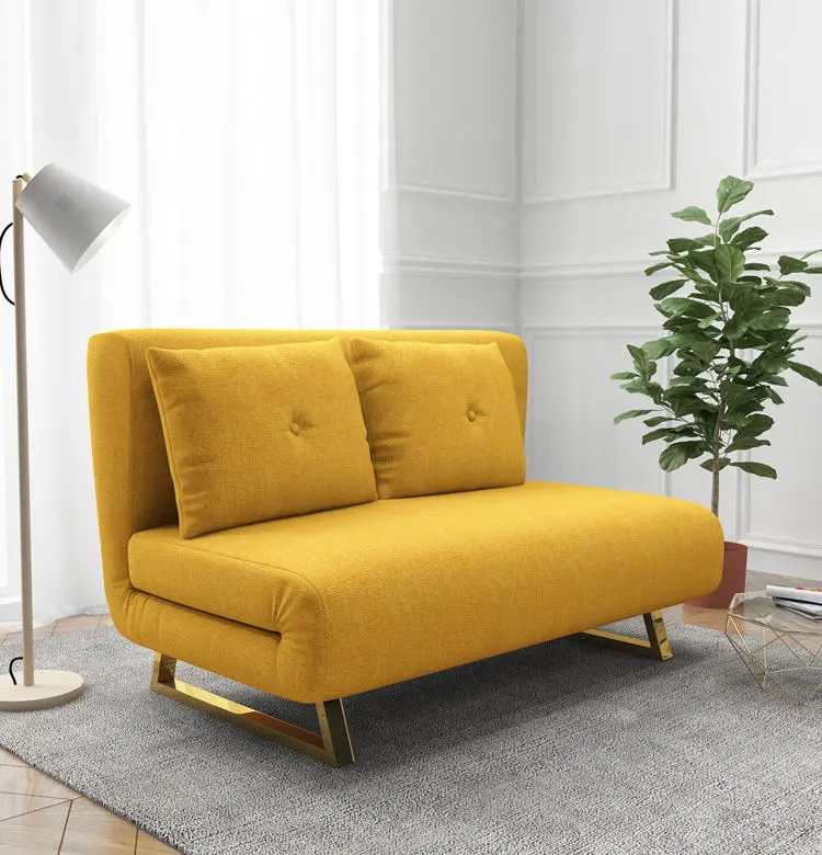Modern Single Fabric Gold Pull Out Small Sofa Bed Furniture Folded Sofa Bed — image 5