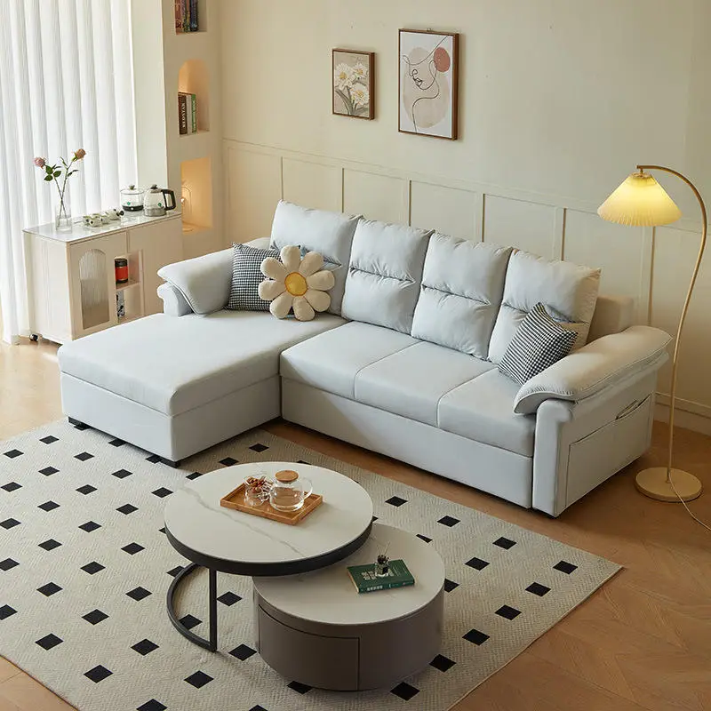 Modern Nordic L Shape Folding Pull Out Living Room Furniture Sleeper Sofa Bed — image 2