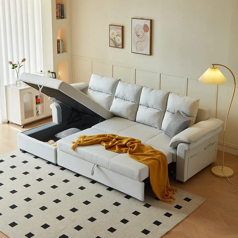Modern Nordic L Shape Folding Pull Out Living Room Furniture Sleeper Sofa Bed — image 3