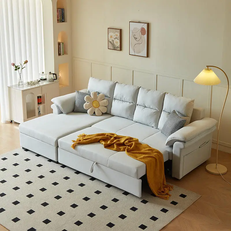Modern Nordic L Shape Folding Pull Out Living Room Furniture Sleeper Sofa Bed — image 5