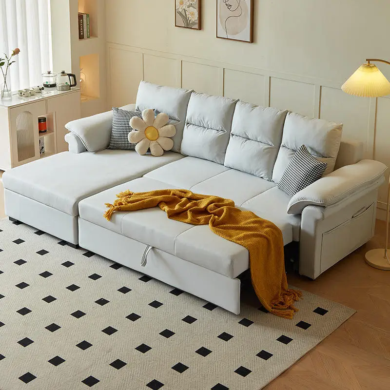 Modern Nordic L Shape Folding Pull Out Living Room Furniture Sleeper Sofa Bed — image 6