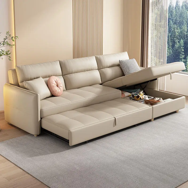Modern Tufted L Shape Sectional Sofa With Pull Out Bed Transformer Sofa Bed — image 2