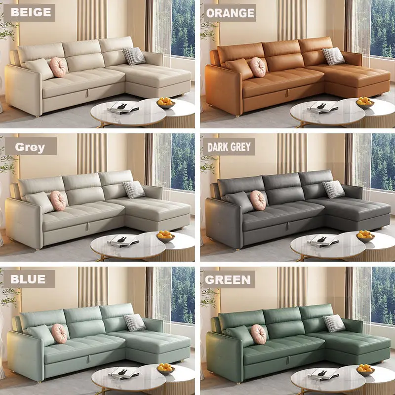 Modern Tufted L Shape Sectional Sofa With Pull Out Bed Transformer Sofa Bed — image 5