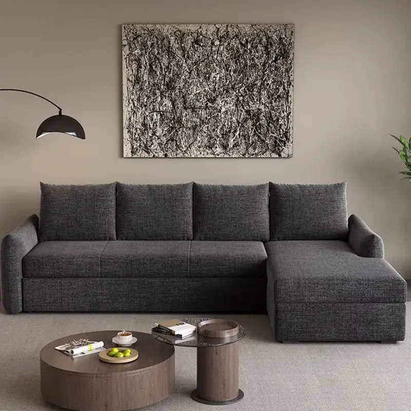Modern Grey Sleeper Sofa Bed Convertible Loveseat Chaise Space-Saving Comfortable Office or Hotel Furniture — view 1