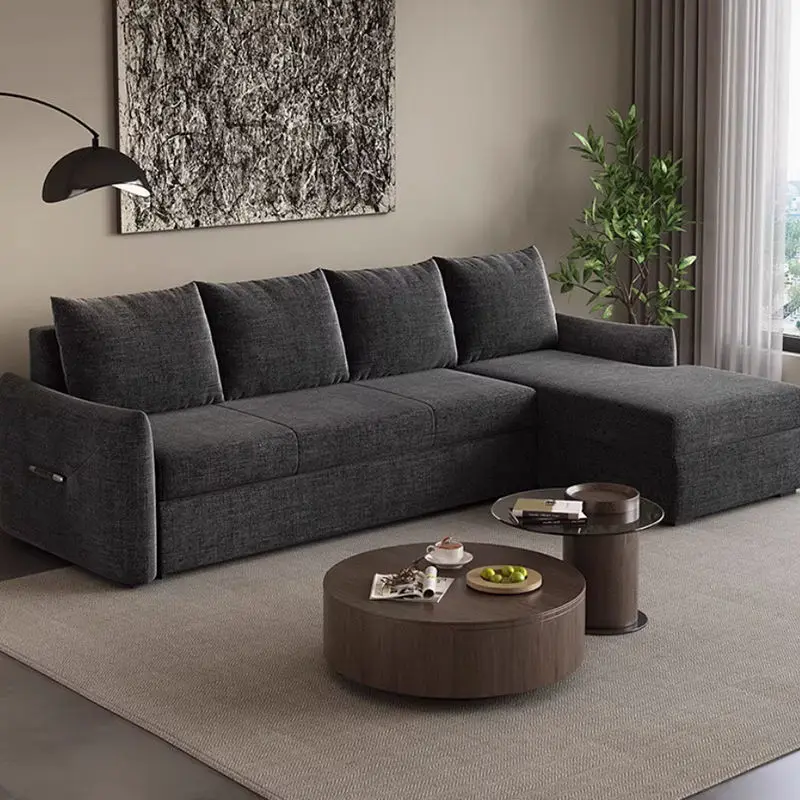 Modern Grey Sleeper Sofa Bed Convertible Loveseat Chaise Space-Saving Comfortable Office or Hotel Furniture — image 2