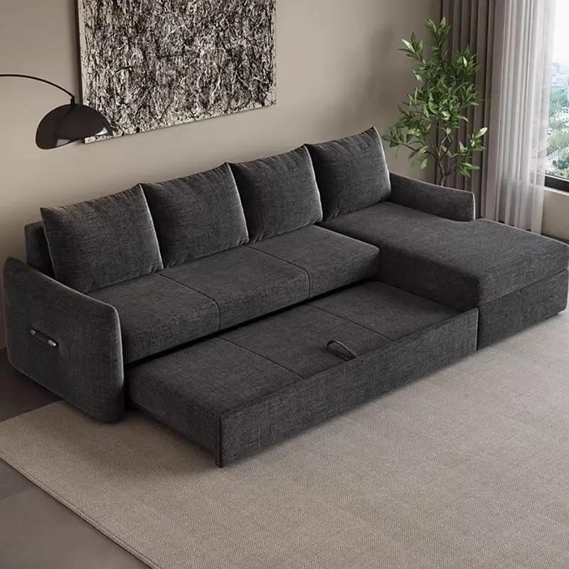 Modern Grey Sleeper Sofa Bed Convertible Loveseat Chaise Space-Saving Comfortable Office or Hotel Furniture — image 3