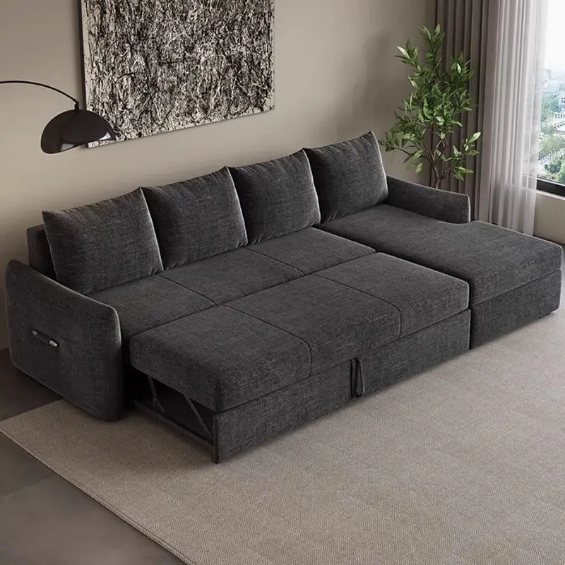 Modern Grey Sleeper Sofa Bed Convertible Loveseat Chaise Space-Saving Comfortable Office or Hotel Furniture — image 4