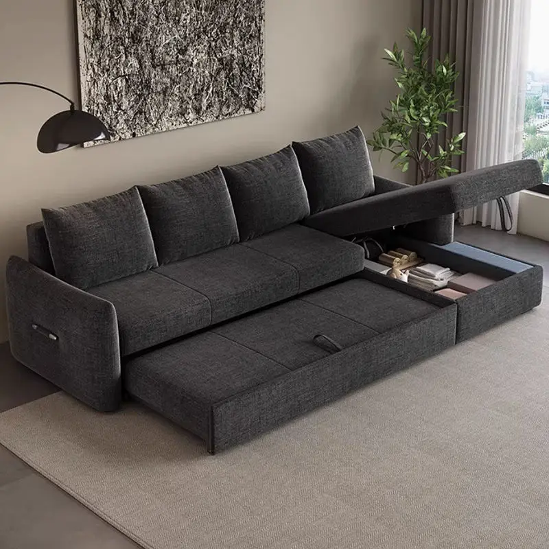 Modern Grey Sleeper Sofa Bed Convertible Loveseat Chaise Space-Saving Comfortable Office or Hotel Furniture — image 5