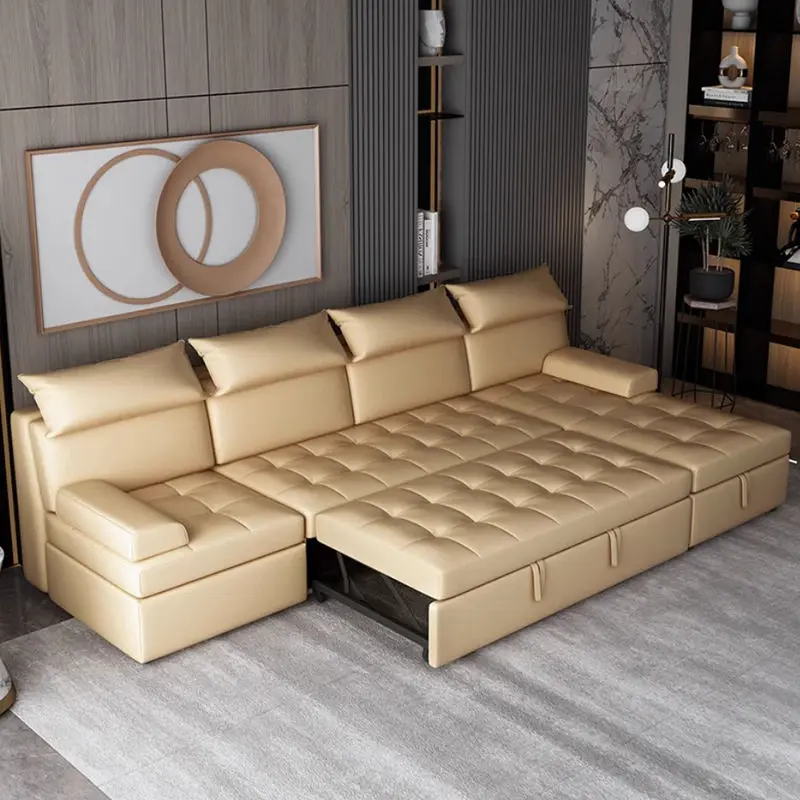 High Quality L-Shape Leather Storage Corner Sofa Bed Foldable and Extendable for Home Living Room Cube Bed — image 2