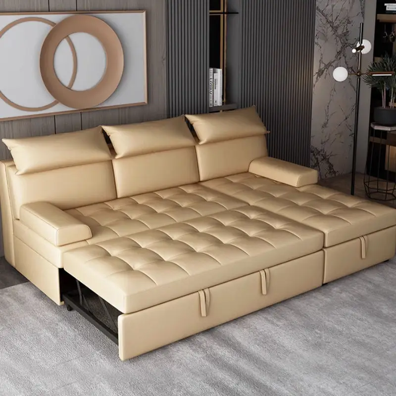 High Quality L-Shape Leather Storage Corner Sofa Bed Foldable and Extendable for Home Living Room Cube Bed — image 3