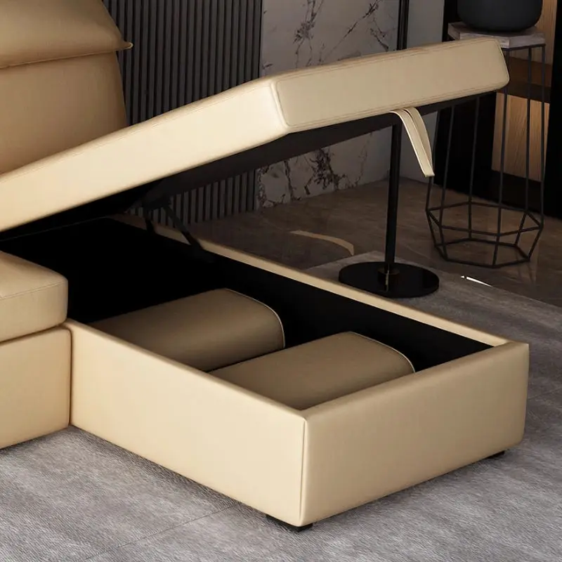 High Quality L-Shape Leather Storage Corner Sofa Bed Foldable and Extendable for Home Living Room Cube Bed — image 4