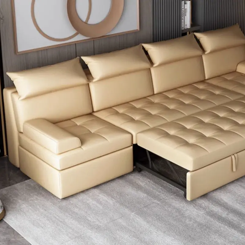 High Quality L-Shape Leather Storage Corner Sofa Bed Foldable and Extendable for Home Living Room Cube Bed — image 5