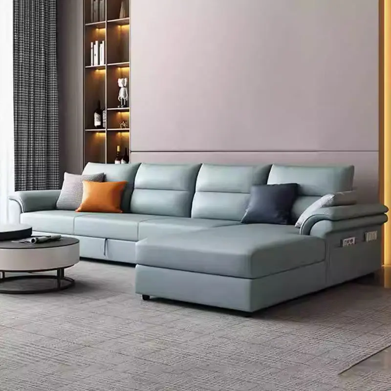 Italian Leather Hotel Living Room Modern Extendable Cum Sofa Bed L Shape Sleeper Sofabed — view 1