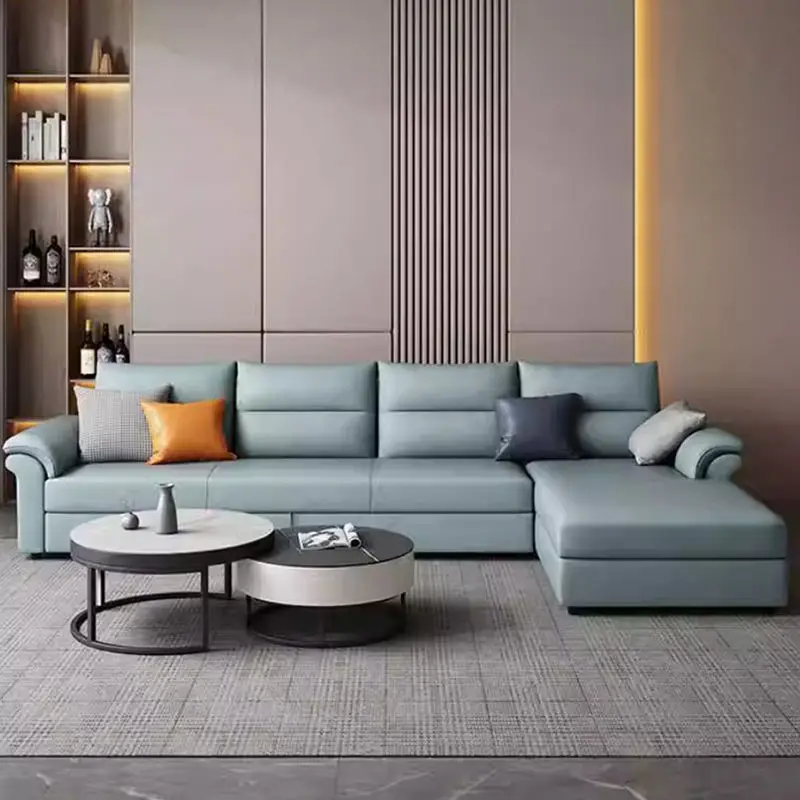 Italian Leather Hotel Living Room Modern Extendable Cum Sofa Bed L Shape Sleeper Sofabed — view 2